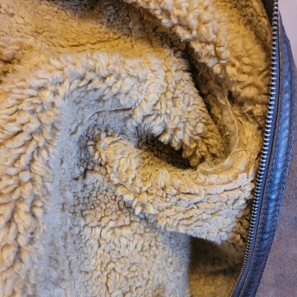 Tan and Brown Leather Hooded Bomber With Real Fur Lined Hood, L - Picture 10 of 10